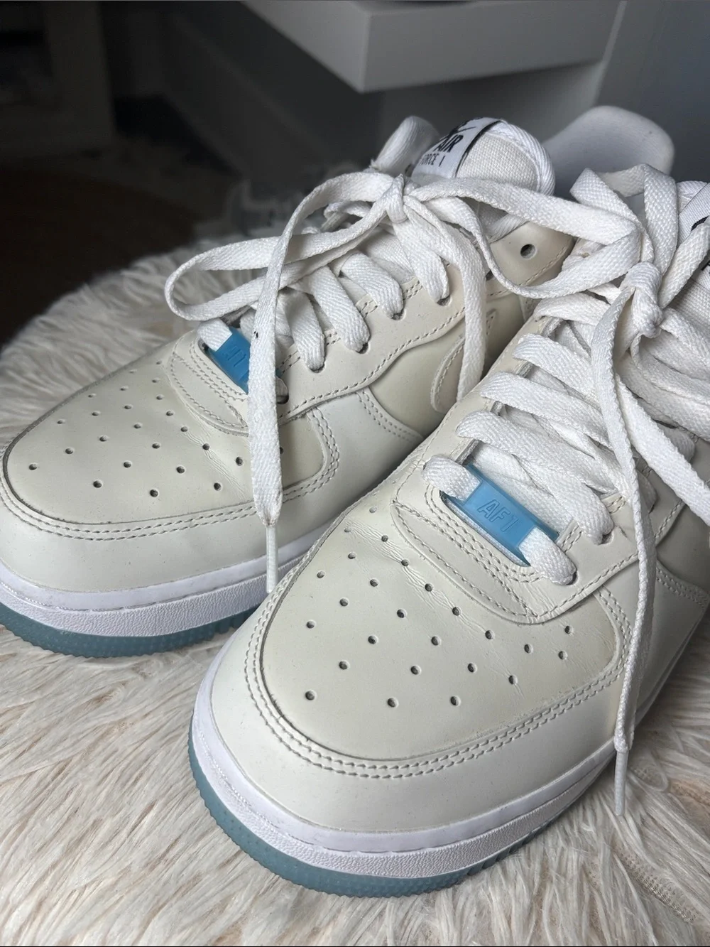 Nike Air Force 1 Low - White with Light Blue Accents